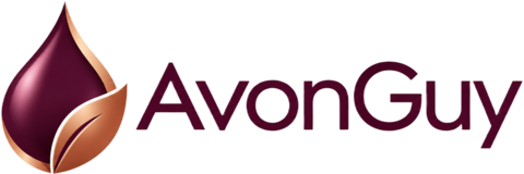 AvonGuy logo – plum fragrance drop with a copper leaf